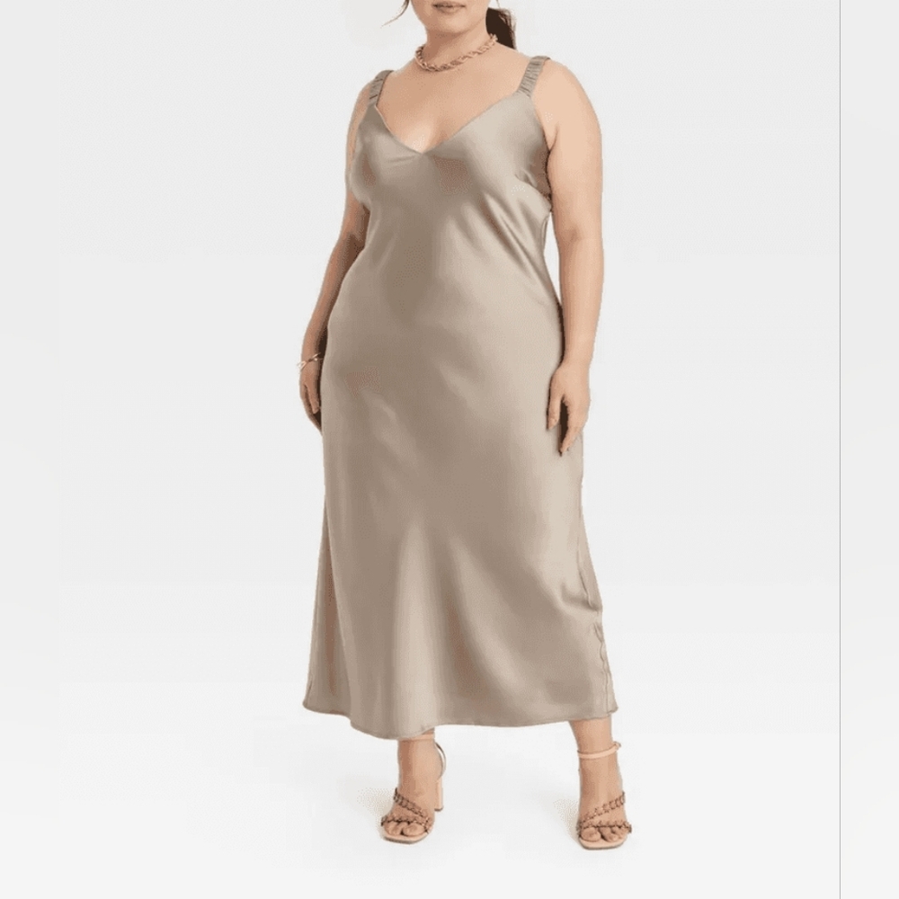 a new day Satin Maxi Slip Dress in Taupe